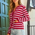thumbnail image 2 of Ashirexll Womens Long Sleeve Tops, Womens Fleece Coats Knitted Button Up Cardigan Striped Long Sleeve Round Neck Sweater, 2 of 7
