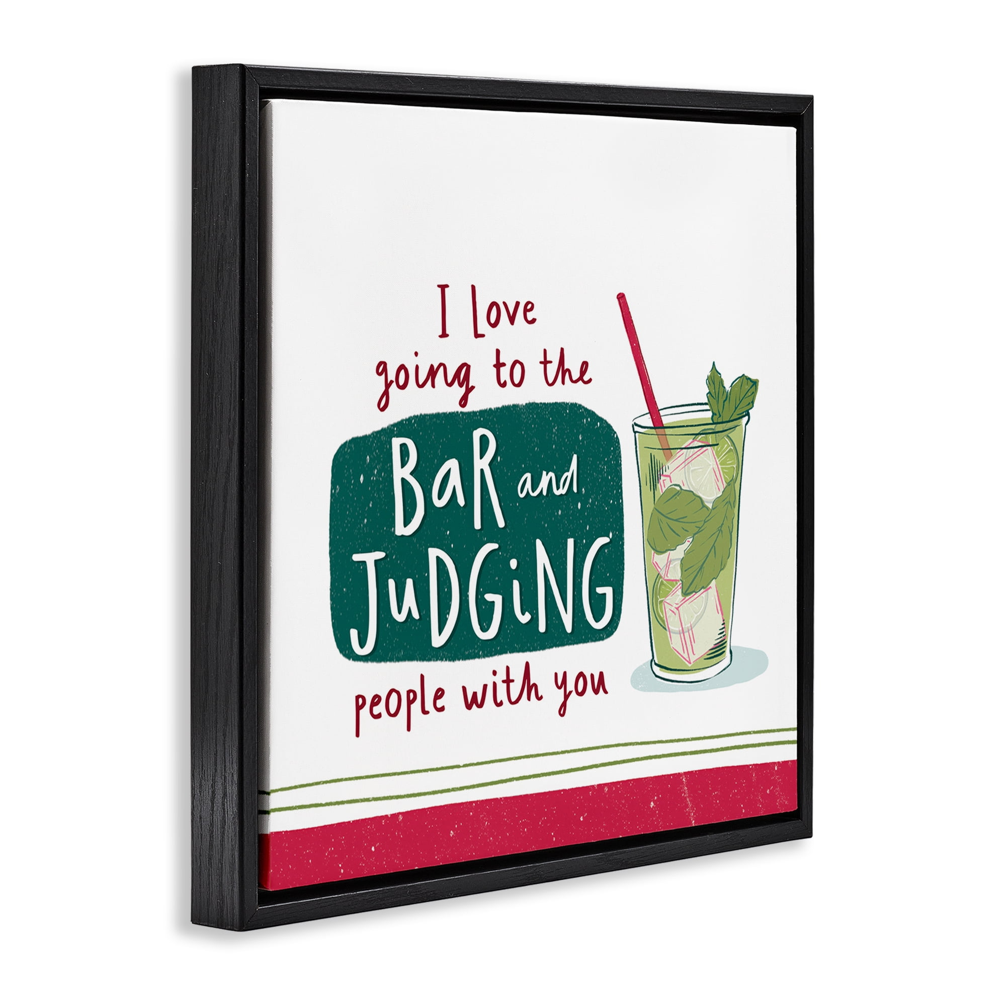 Stupell Industries Judging You Humor Food & Beverage Painting Black Floater Framed Canvas Art Print Wall Art, 18 x 18