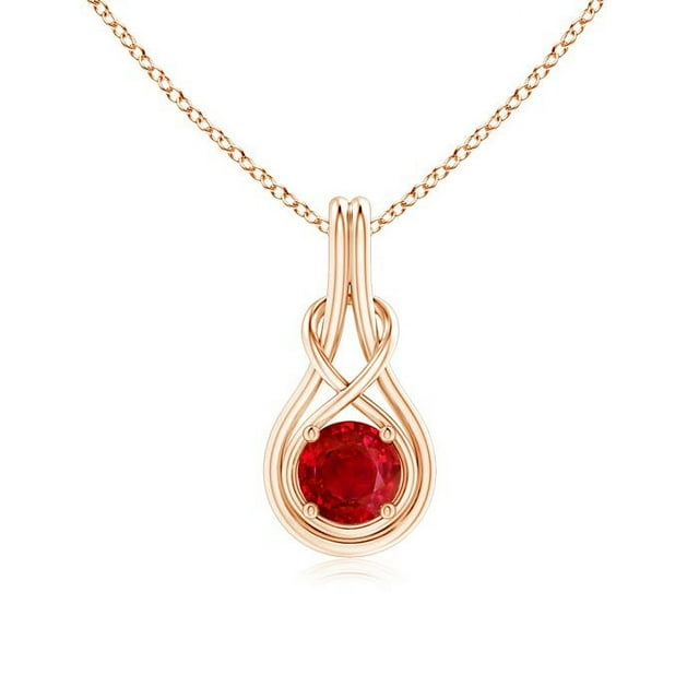 Angara Collier en Rubis Naturel - Pendentif Nœud Infini Solitaire en Rubis Rond 1 ct en Or Rose 14K pour Femmes