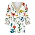 thumbnail image 4 of Women's Summer Clothes Spring Elegant Shirts Tie Dye Floral Print Y2K Tops Dressy Casual Fashion 2024 Vintage 3/4 Sleeve Tunic Tops for Lady Loose Fit Flowy Lace V Neck Blouse White T Shirts XXXXL, 4 of 5