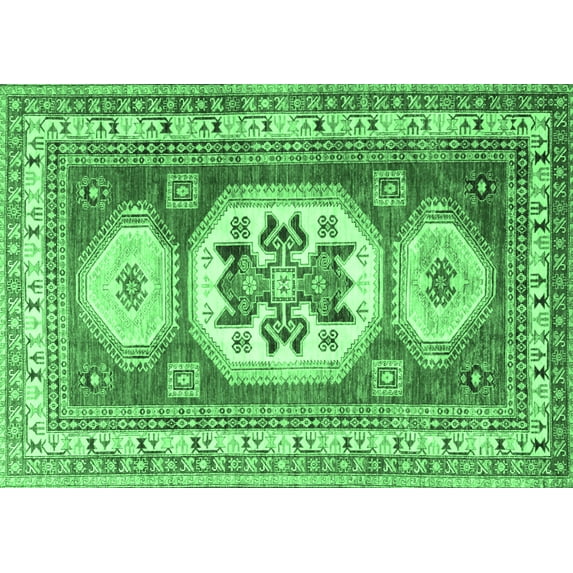 Ahgly Company Indoor Rectangle Geometric Emerald Green Traditional Area Rugs, 5' x 8'