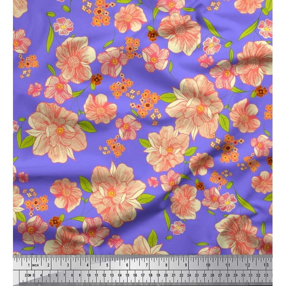 Soimoi Purple Viscose Chiffon Fabric Leaves & Floral Printed Craft Fabric by The Yard 42 Inch Wide