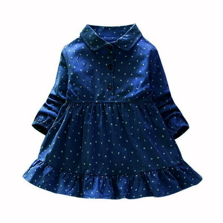 

Baby Girls Dot Print Long Sleeve Pageant Princess Dress Kids Party A-Line Single Breasted Sundress