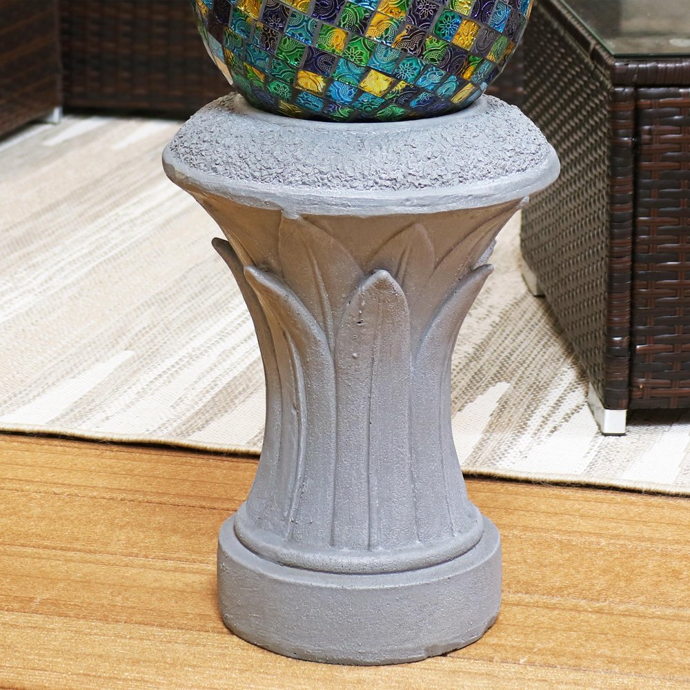 Sunnydaze Tropical Leaves Indoor/Outdoor Gazing Globe Stand Column