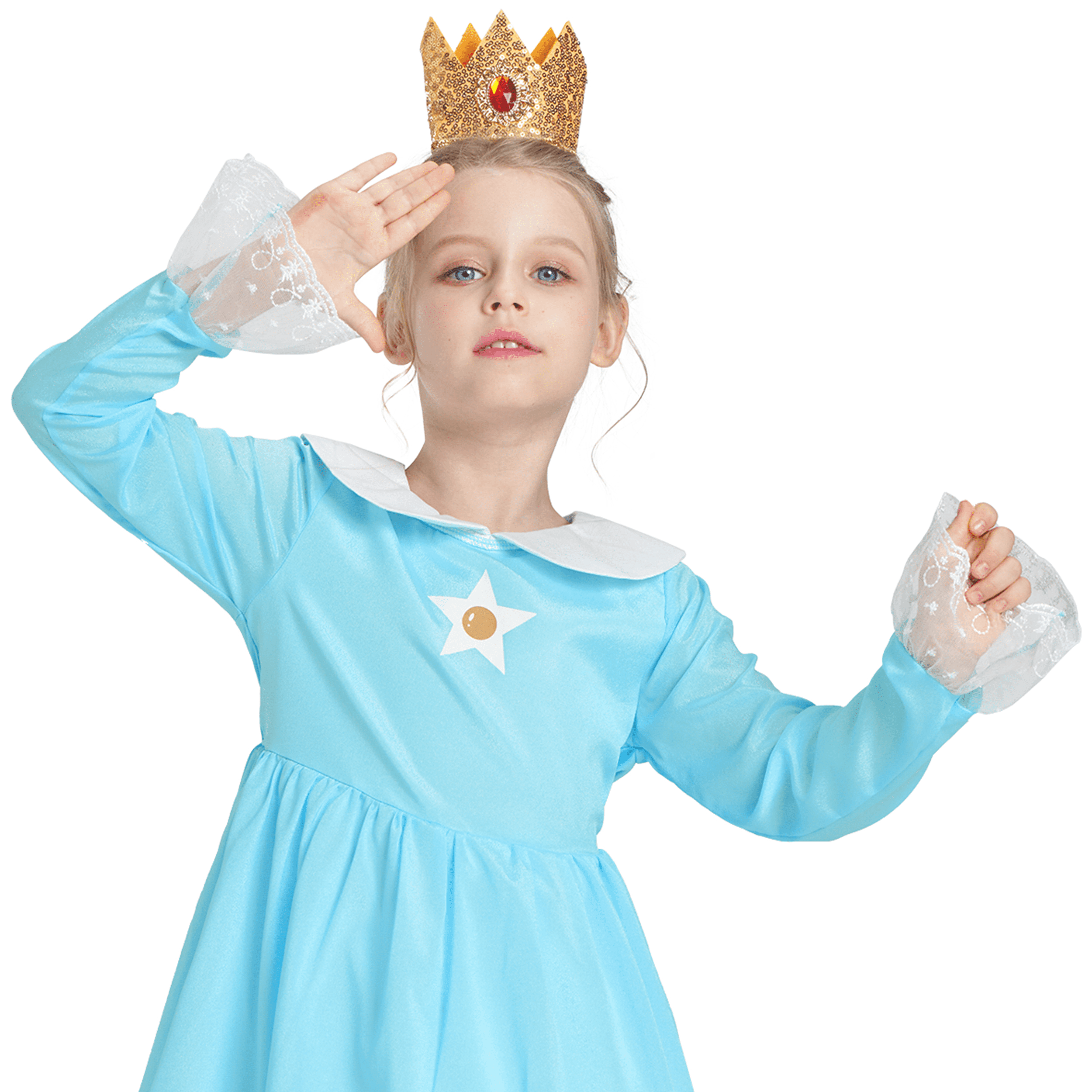 Girls Princess Costume Set, Dress Crown Suit for Kids, Children's Fancy Birthday Party Gift Blue 3-4T