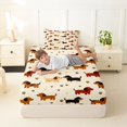 thumbnail image 3 of Manfei Kawaii Dachshund Twin Fitted Sheet, Cute Lover Heart Bedding, Cream, 2 Pieces, 1 Fitted Sheet and 1 Pillowcase, 3 of 6