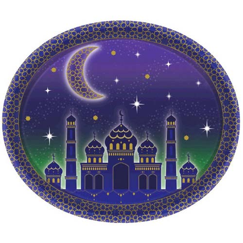 Ramadan 'Eid Mubarak' Extra Large Oval Paper Plates (8ct)