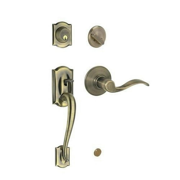 SCHLAGE Camelot Single Cylinder Handleset and Right Hand Accent Lever, Antique Brass F60 CAM 609 Acc RH