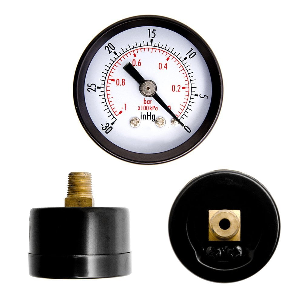 0PSI pressione Tester Strumenti di misura 1-1/2 Dry Utility Mini pressione Vacuometro Blk.Steel 1/4 Difensore centrale 30HG 
