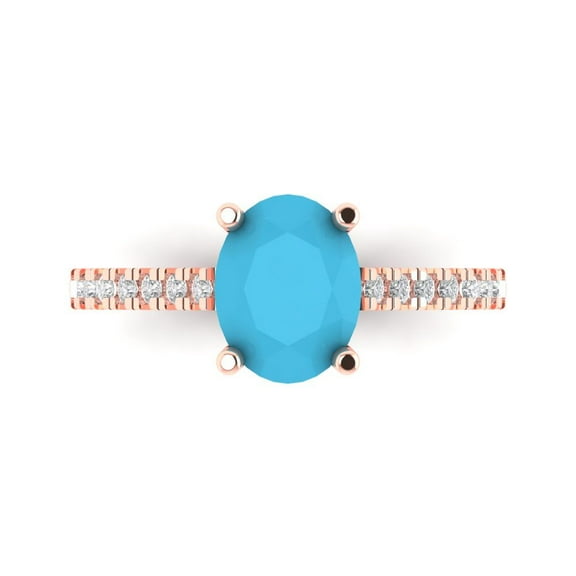Solitaire with Accents Engagement Ring for Women - 2.21ct Simulated Turquoise in 18K Rose Gold Promise Ring