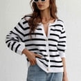 thumbnail image 4 of Las mujeres de manga larga de punto Cardigan Button Down Crew Striped Regular Fit Knit Sweater, 4 of 7