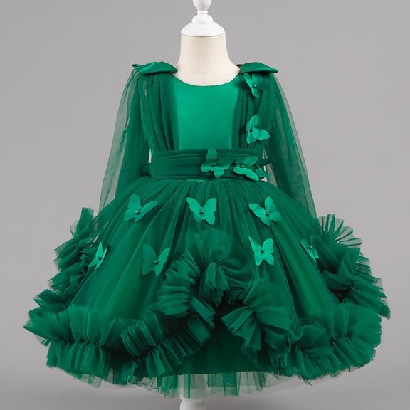 WPPGONE Girls Elegant Tulle High-Low Party Dress Butterfly Appliques Sleeveless Ruffle Ball Gown Flower Girl Formal Occasion Birthday Pageant Dresses Evening Princess Gowns