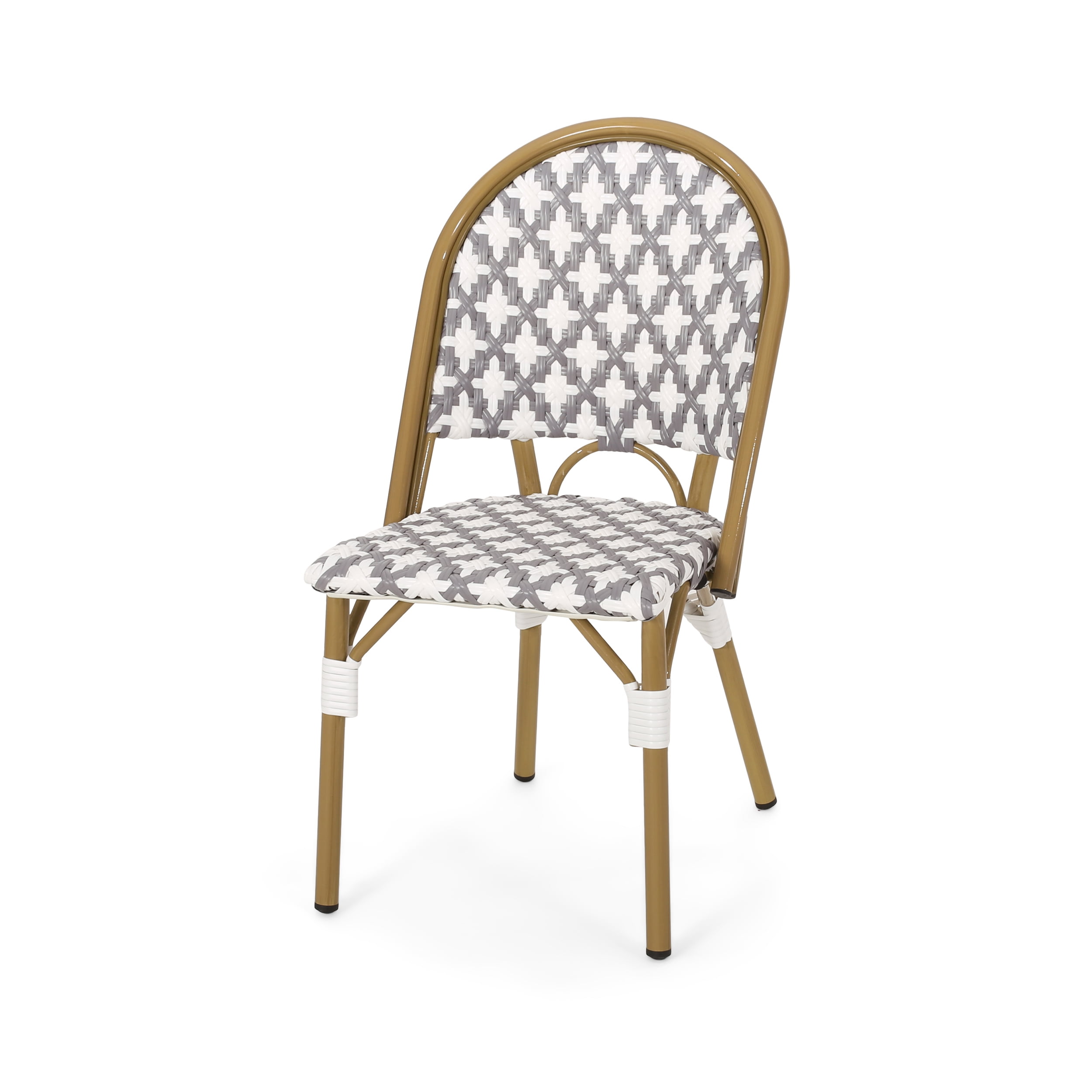 Outdoor French Style Leisure Chair Set of 2, PE Rattan and Aluminum Frame Seats for Patio Garden, Gray and White
