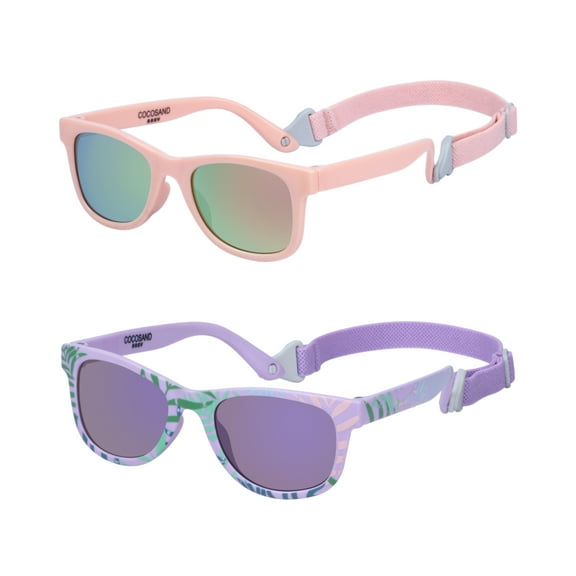 COCOSAND Baby Sunglasses with Strap Square Frame UV400 for Infant Toddler Boys Girls Age 0-24 Months, 2-Pack