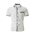 thumbnail image 4 of Iugvhana Men's Cotton Linen Button Down Shirt Casual Splice Plaid Pocket Short Sleeve Shirts Lapel Summer Beach Shirt White XXL, 4 of 7