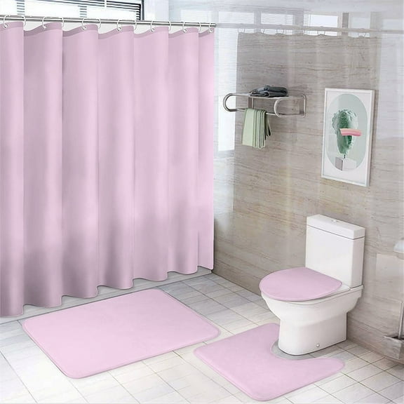 Shower Curtain Set 4 Piece include Shower Curtain and Rugs and Non Slip U Shaped Toilet Rugs Luxury Bathroom Decor Pink Lace