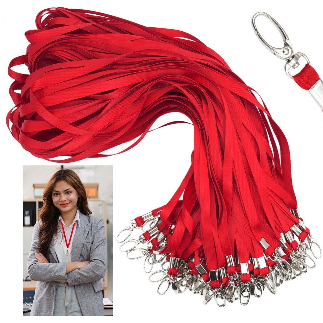 100PCS Lanyards for ID Badges, Bulk Red Neck Lanyards with Swivel Hook