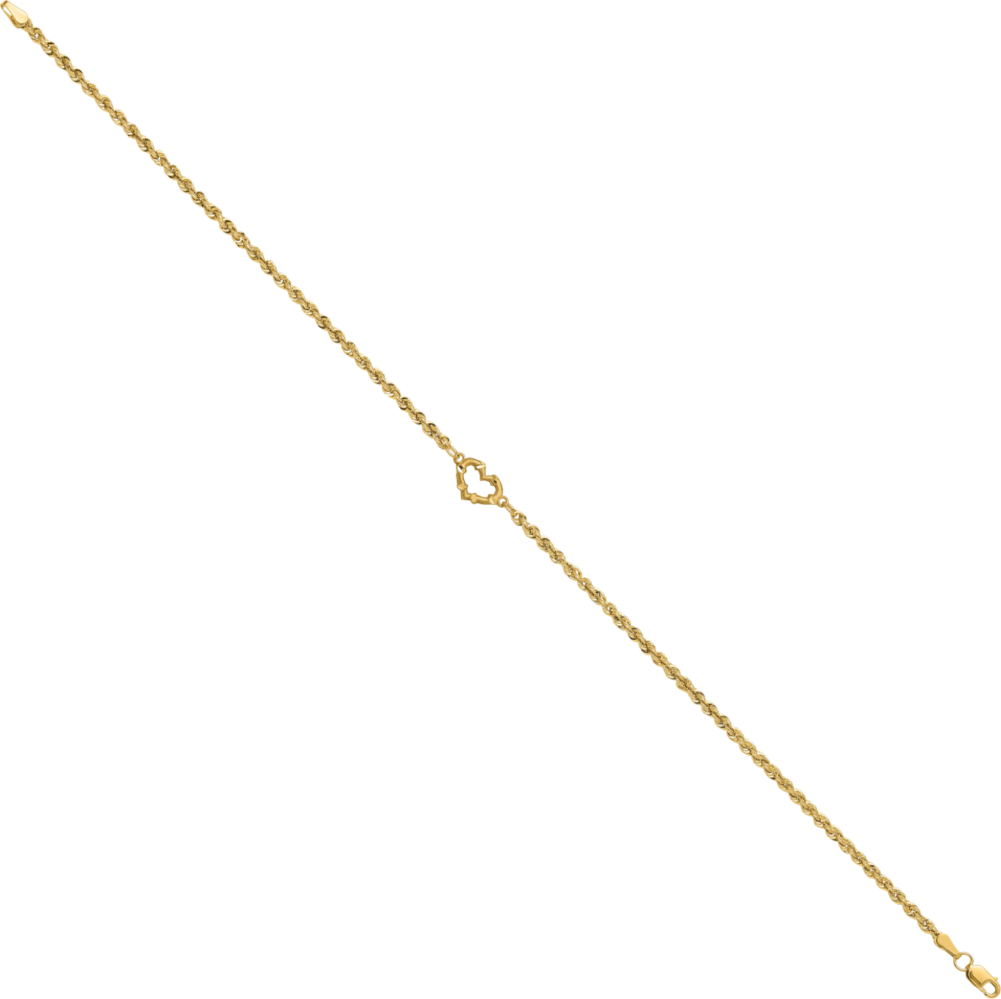 14K Solid Yellow Gold Heart Rope Chain Anklet Summer Beach Foot Ankle Bracelet