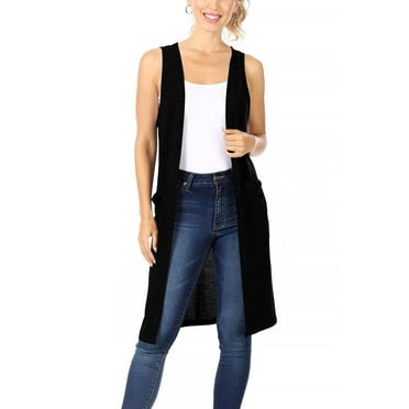 Women's Casual Solid Sleeveless Side Pockets Long Knit Vest