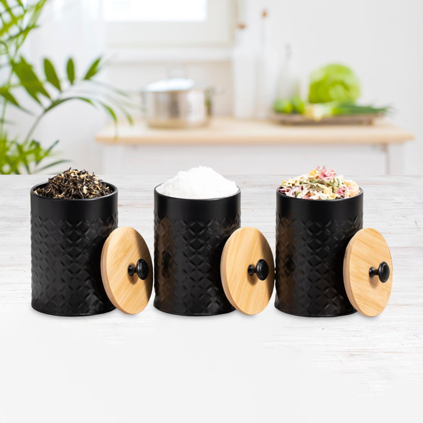 jicheng 3 Pieces Coffee Tea Sugar Container Kitchen Canister Set for Tea Candy Flour black