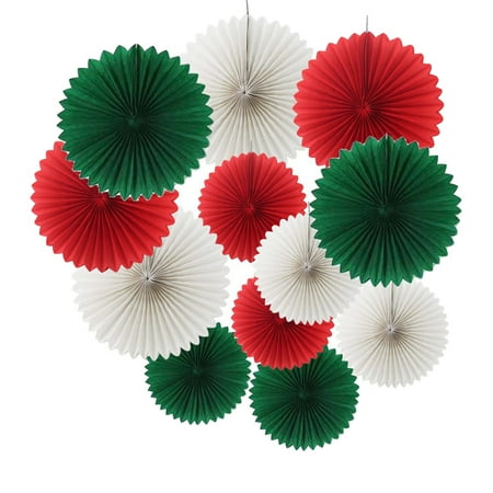 

12Pcs Creative Christmas Paper Flower Fan Pendant Background Wall Hanging Decor