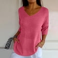 thumbnail image 4 of SDNall Knit Tops for Women Solid Color Spring/Summer Knitted V-Neck Medium Sleeve Casual Top Womens Blouse, 4 of 9