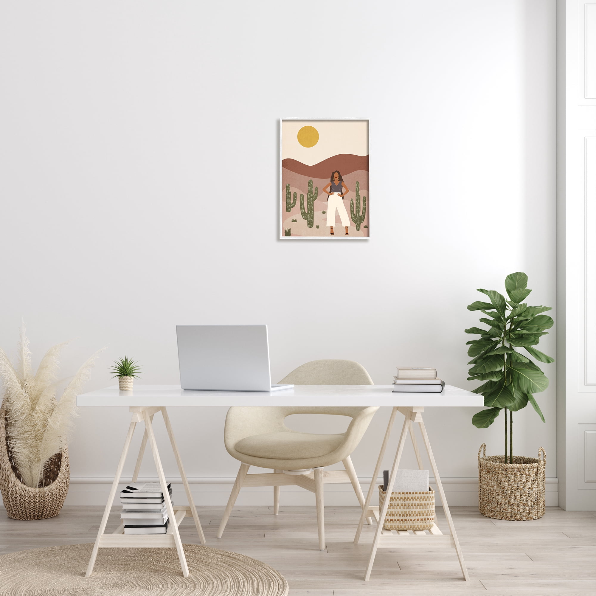 Stupell Industries Strong Female Pose Desert Cactus Sun Burnt Landscape Landscape Painting White Framed Art Print Wall Art, 16 x 20