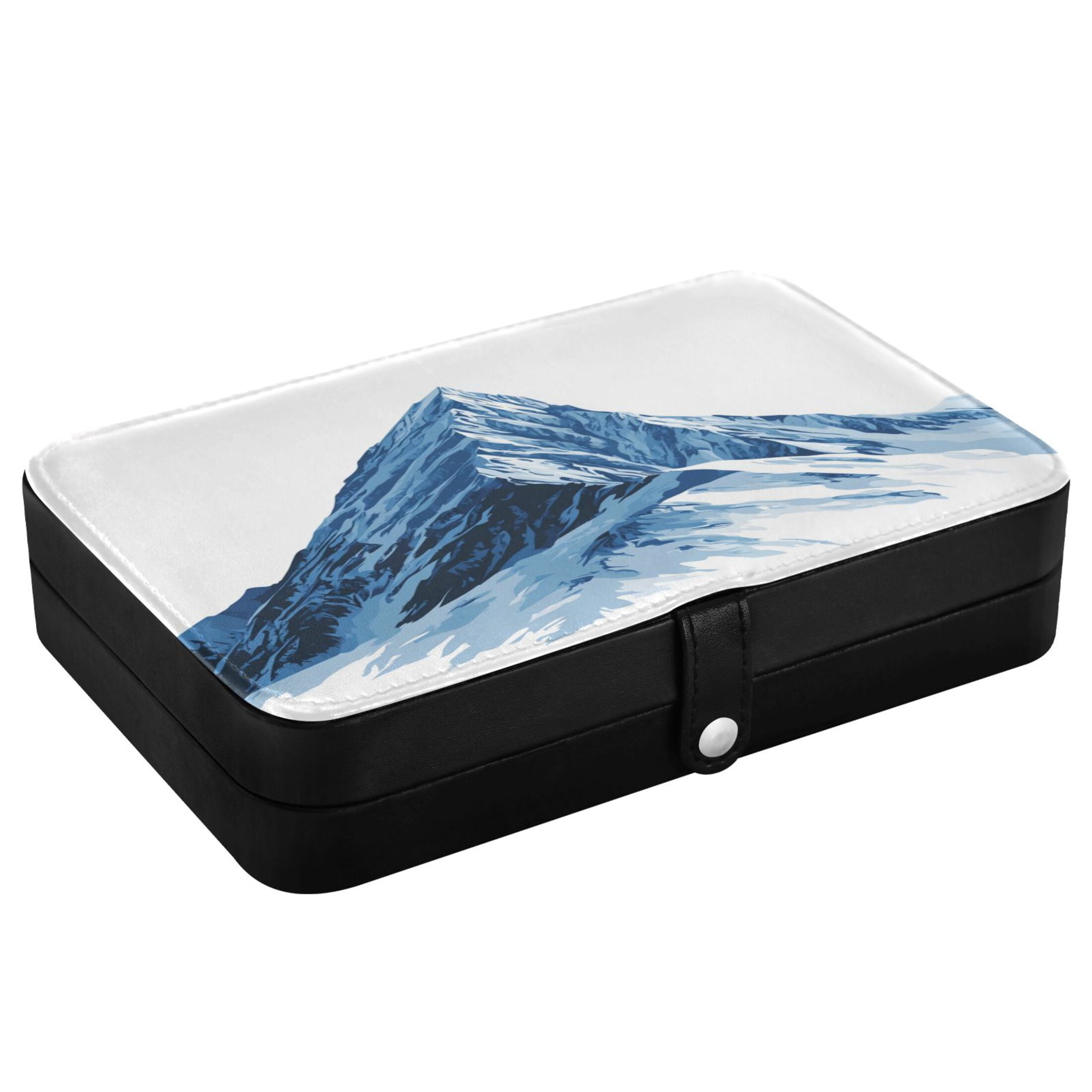 Leather Jewelry Box Rectangular 8.27x5.5x1.78In Travel Jewelry Storage Earrings Necklace Bracelet Watch Brooch Storage Blue Peak