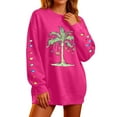thumbnail image 2 of EliteGoogv Women Crewneck Sweatshirt Colored Lights Palm Tree Print Graphic Xmas Funny Christmas Pullover Daily Outdoor Hot Pink L, 2 of 5