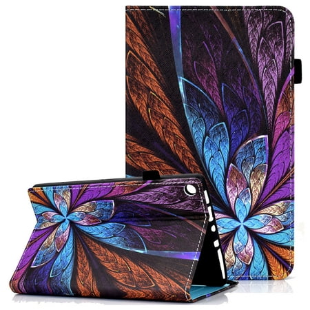 Allytech Stand Case for Kindle Fire HD 10.1" 2019 9th Gen Old Model, Fire HD 10 7th/5th Gen 2017/2015 Cover with Pen Holder, Folio PU Leather Auto Wake Sleep Wallet Tablet Case, Colorful Floral