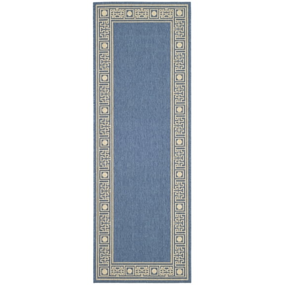 SAFAVIEH Courtyard Chase Oriental Indoor/Outdoor Runner Rug, Blue/Beige, 2'3" x 6'7"