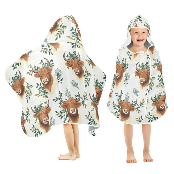 joogoo Highland Cattle Leaves-h1 Kids Hooded Beach Towel Baby Bath Towel 23.5"x50"