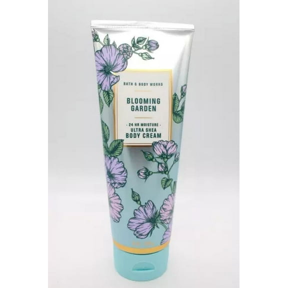 Bath & Body Works Body Cream 8 oz BLOOMING GARDEN with Poppy, Spring Waters & Sky Blue Amber Scent