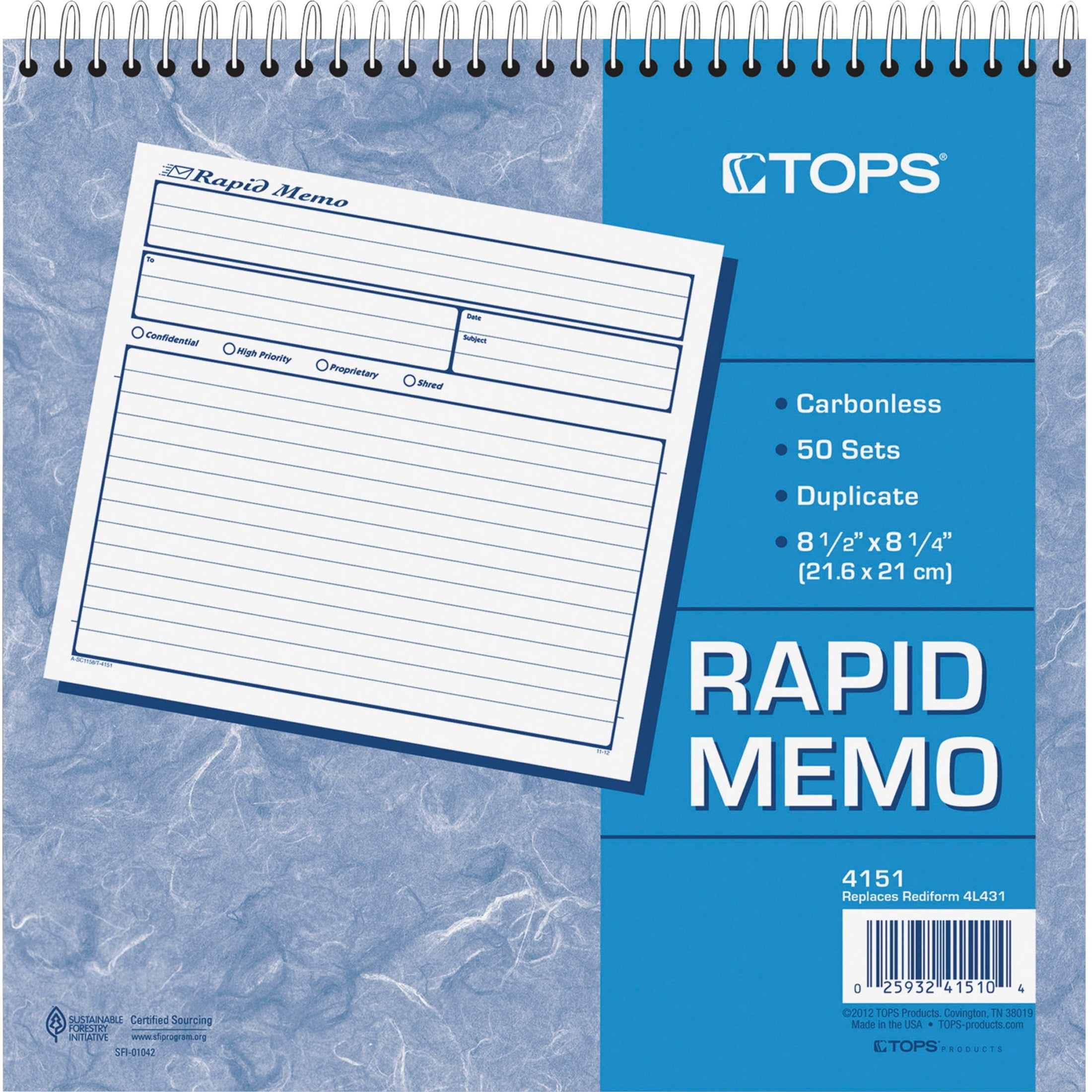TOPS, TOP4151, Rapid Memo Book, 1 Each