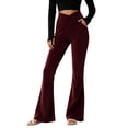 thumbnail image 3 of LIaqionyy Women's Flare Yoga Pants Stretch Casual Ribbed High Waist Leggings Solid Color Bootcut Bottom Pant with Pockets, 3 of 6