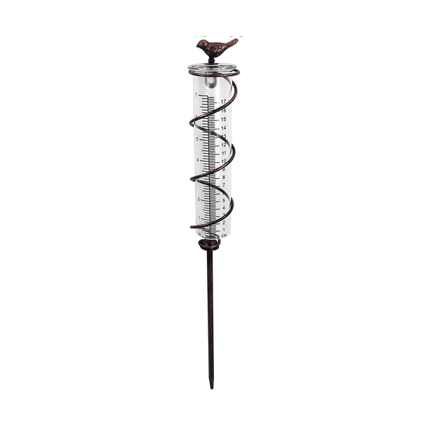 Qtmnekly Capacity Glass Spiral Rain Gauge,Cast Iron Bird Hanging Rain