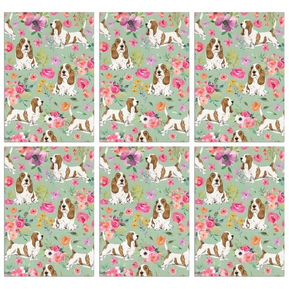 6 Pcs Funny Kitchen Towels,Basset Hound and Flowers Microfiber Dish Towels,Kitchen Tea Towels,Kitchen Towel Set (18" X 26")
