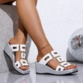 thumbnail image 3 of Rokment Metallic Silver Platform Wedge Slides Dress Sandals for Women Ladies 2026 Summer Trendy Graphic Leather Square Toe Chunky High Heels Casual Slippers White Size 8.5, 3 of 7