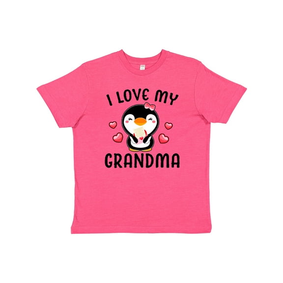 Inktastic I Love My Grandma with Cute Penguin and Hearts Youth T-Shirt