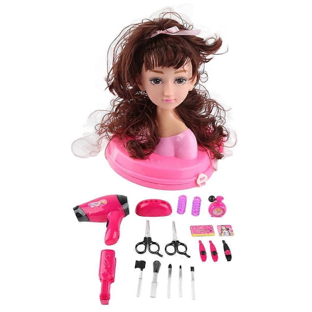 Doll Head Hair Styling Set for Children Toy Makeup Pretend Playset Dress Up Play Set Play Game for Kids Girls