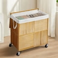 thumbnail image 5 of GUNAITO 115L Laundry Hamper with Lid and Wheels Handwoven Rattan Laundry Basket Rolling Clothes Hamper with Divided Liner Bag (Harvest Gold), 5 of 6