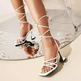 thumbnail image 3 of Mepaouo Womens Lace up Heels Square Open Toe Strappy Straps Ankle Wrap Stiletto High Heel Sandals(White,6.5), 3 of 5