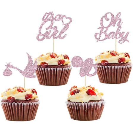 12pcs Pink Glitter It's a Boy Cupcake Toppers Oh Baby Pacifier Swan Baby Shower Gender Reveal for Kids Boys Birthday Party Supplies Picks Decorations