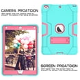 thumbnail image 4 of Case for iPad 6th 2018 / 5th 2017, Kickstand Shockproof Kids Proof Case Heavy Duty High Impact Resistant Hybrid Three Layer Rugged Defender Full Body Protection Case, Mint+Rose, 4 of 6