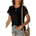 thumbnail image 2 of Femmes Dentelle Chemises à Manches Courtes Chemise Décontractée Tops Col Rond Tee Shirt, 2 of 4