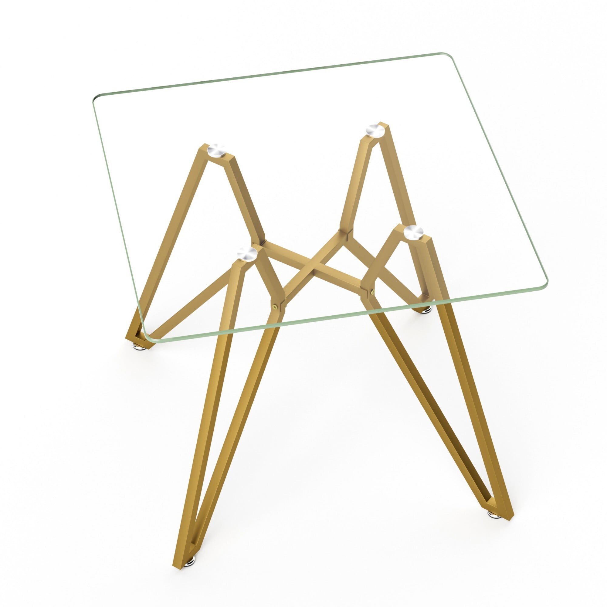 AENKYO 35.4'' Modern Glass Dining Table, Square Tempered Glass Top with Metal Legs, Small Kitchen Table for Home, Gold