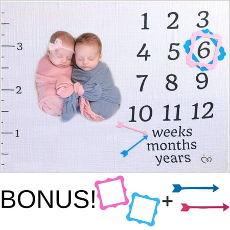 Baby Monthly Milestone Blanket For Girls, Boys and Twins. Extra Large 60