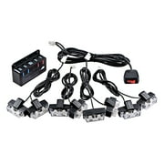 8pcs 2-LED 12V Car Truck Grille Dash Emergency Warning Hazard Strobe Light Bar Kit (4X Amber + 4X White)