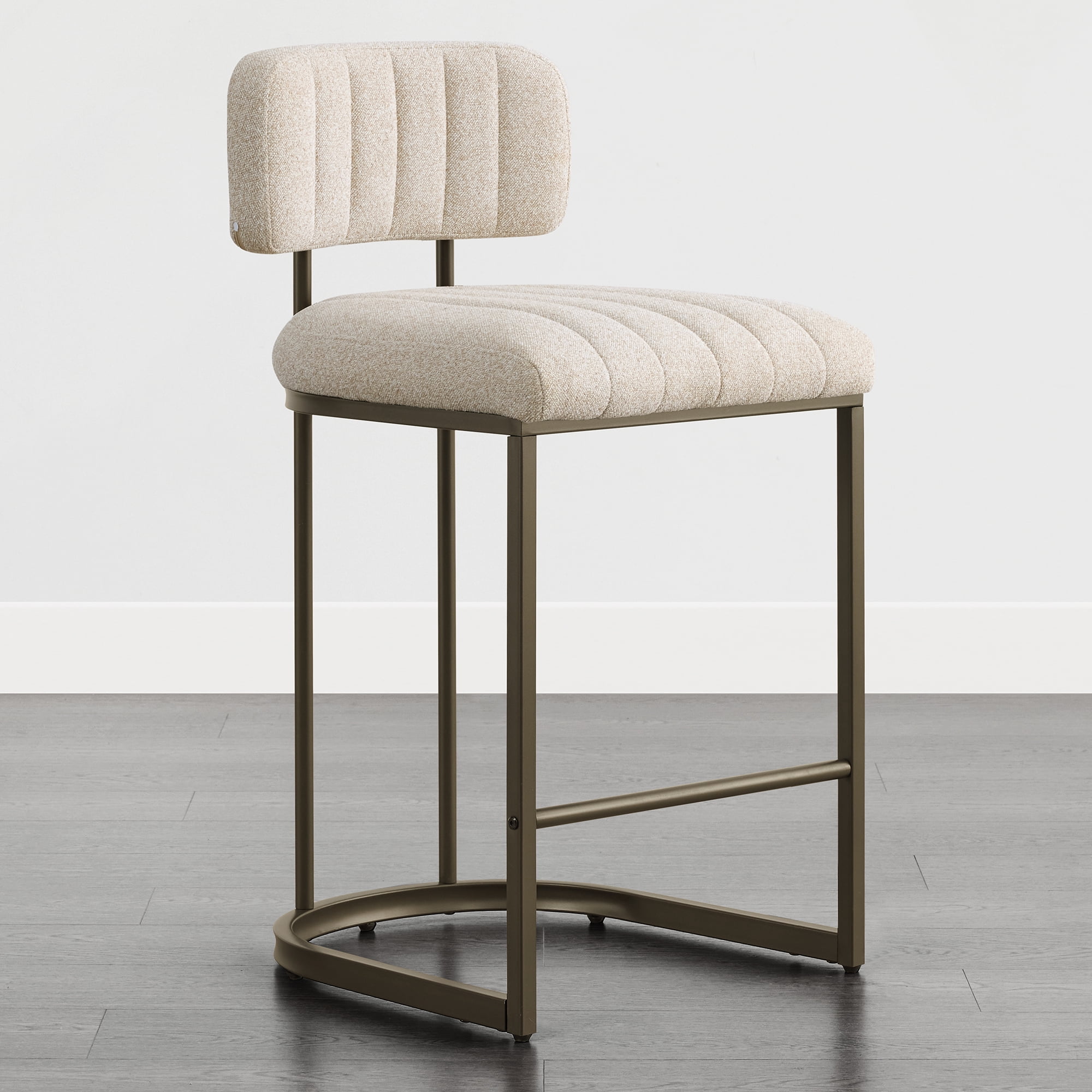 Spruce & Spring 26" Counter Height Bar Stools Set of 2 with Curved Back & Channel Tufting, Metal Frame for Kitchen Island & Home Bar, Upholstered Sand Fabric