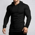 thumbnail image 2 of KHONTS Men's Muscle Long Sleeve Hoodies Stretch Long Sleeve Hooded Sweatshirt Fashion Lightweight Ribbed Gym Shirts Black XL, 2 of 4